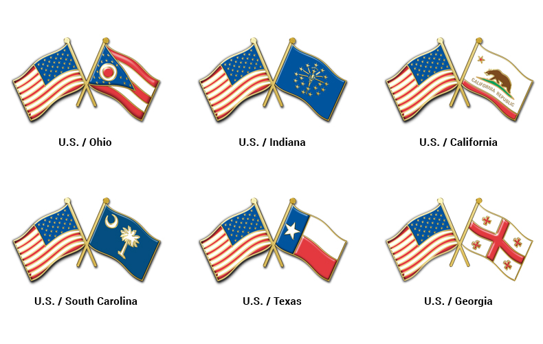 Double Flag Pins American Flag Combined with Any State